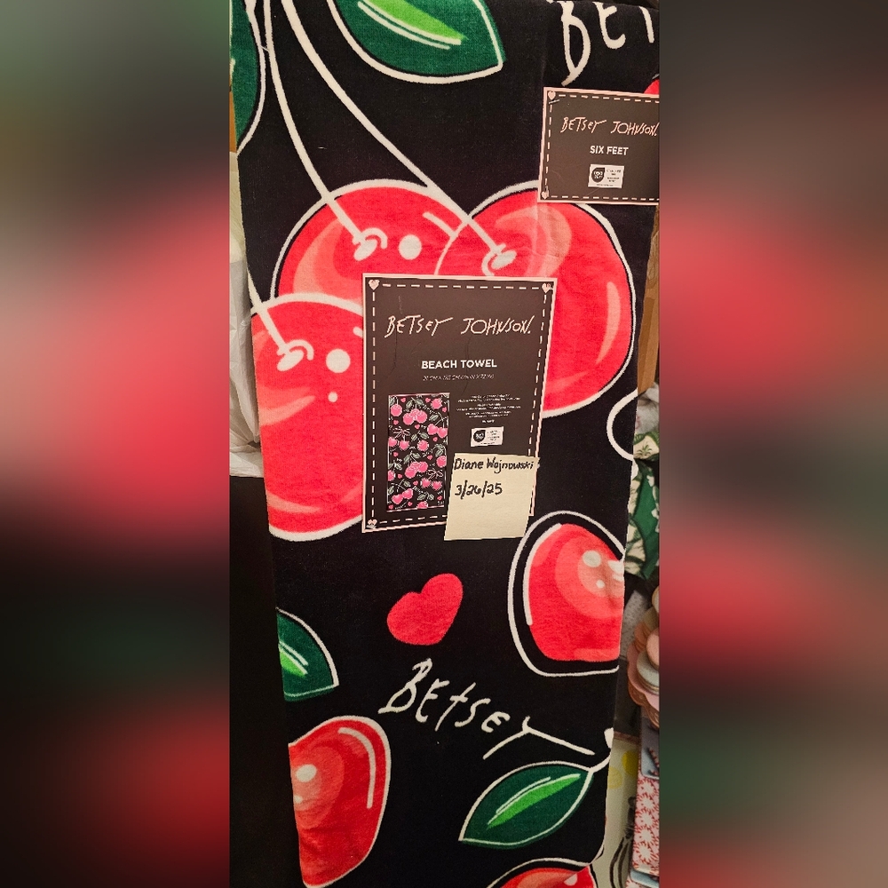 Betsey Johnson Pink and Black Beach Towel